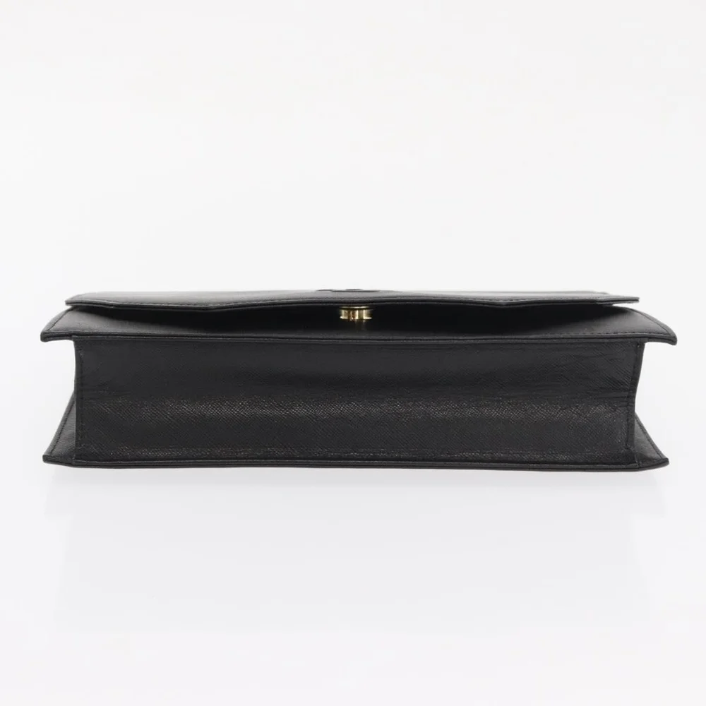 Vintage Yves Saint Laurent Black Leather Clutch Bag Saffiano Texture Tonal YSL - Picture 6 of 16